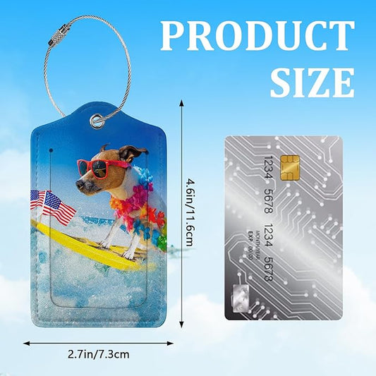2 Pack Luggage Tag for Suitcase,Funny Dog Luggage Tag with PU Leather Privacy Cover ID Label & Stainless Steel Loop for Women Men Travel Bag Suitcase