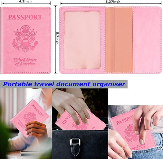 Turquoise & Pink Passport Holder, Cruise Essentials Passport Wallet Cover Case for Family Women Men, Travel Must Haves Passports Book Protector