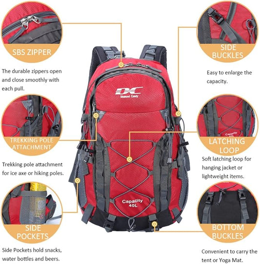 Diamond Candy Waterproof Hiking Backpack for Men and Women, Lightweight Day Pack for Travel Camping