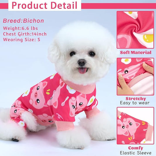 XPUDAC 4 Pieces Dog Pajamas Stretchy Dog Pjs Soft Cute Doggie Clothes for Small Medium Dogs Boy Girl Cats Pet Outfits, X-Small