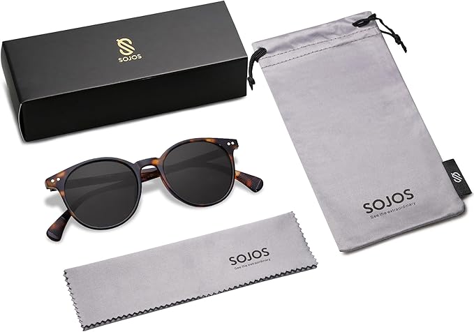 SOJOS Small Round Classic Polarized Sunglasses for Women Men Vintage Style UV400 Lens MAY SJ2113