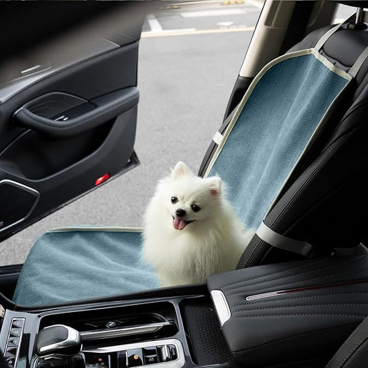 FUNNYFUZZY Chenille Dog Car Seat Cover for Pets, Waterproof Car Seat Protector with Nonslip Bottom, Scratchproof Soft Dog Seat Cover for Car, Truck and SUV, Front Seat(Blue, 17.7''W x 18.1''LĂ21.3"H)