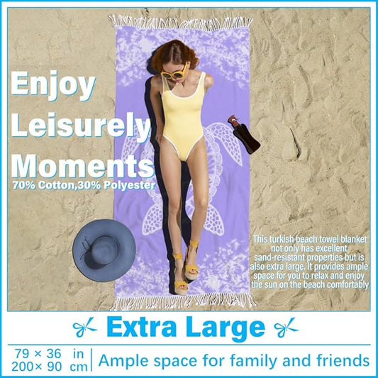 Thin Turkish Beach Towel Lightweight Soft Cotton Extra Large XL Oversized Sand Free Sandproof Absorbent Quick Dry Towels Cloud Bath Pool Travel Compact Essentials Accessories for Adult Gifts