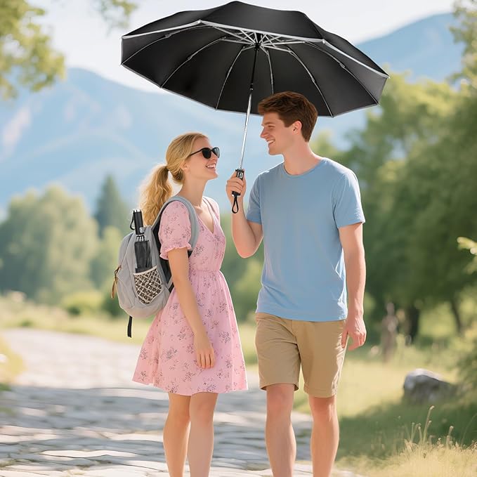 Travel Umbrella for Rain, Automatic Folding Windproof Umbrella with Case - Compact Reverse with 360° Reflective Stripe, Light & Portable Durable for Women & Men