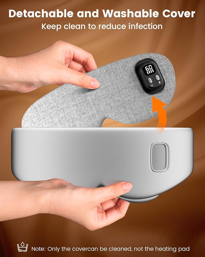 Heated Eye Mask - Cordless Eye Mask for Dry Eyes, Eye Relief, Improved Sleep, Timed Shutdown, 4 Temperature, Washable Eye Heating Pad for Travel, Removable for Cleaning - Grey