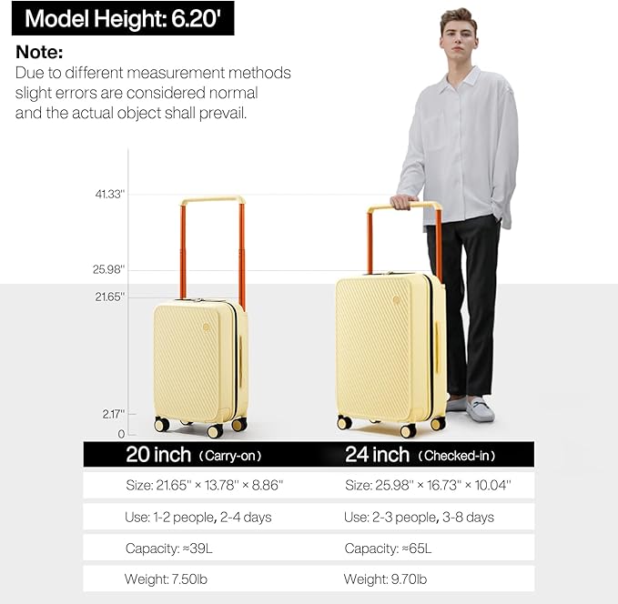 mixi Luggage Suitcases with Spinner Wheels,Upgrade Wide Handle PC Hardshell Rolling Travel Suitcase with TSA Lock, Checked-Medium 24-Inch, Lark Yellow