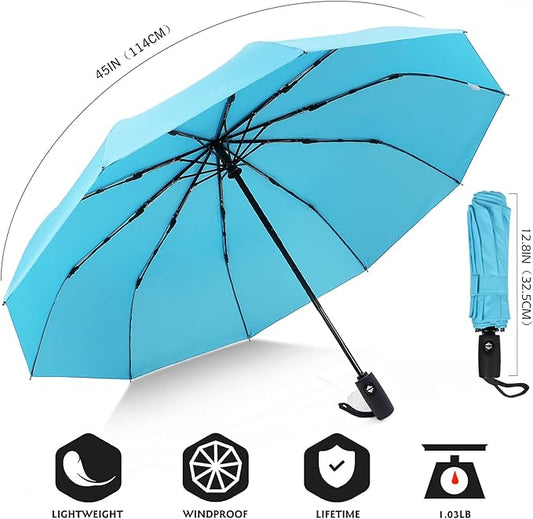 ZOMAKE Travel Umbrella Compact - 10 Ribs Portable Collapsible Umbrellas for Rain Windproof - Paraguas Automatic Small Folding Umbrella Lightweight Packable Umbrella for Women Men