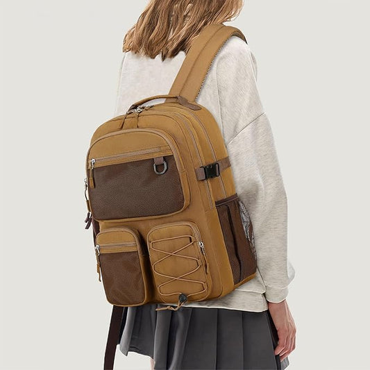 Lohol Water Resistant Daypack with Mulitiple Pockets for Travel Outdoor College, 15.6 inch Laptop Backpack for Men and Women (Brown)