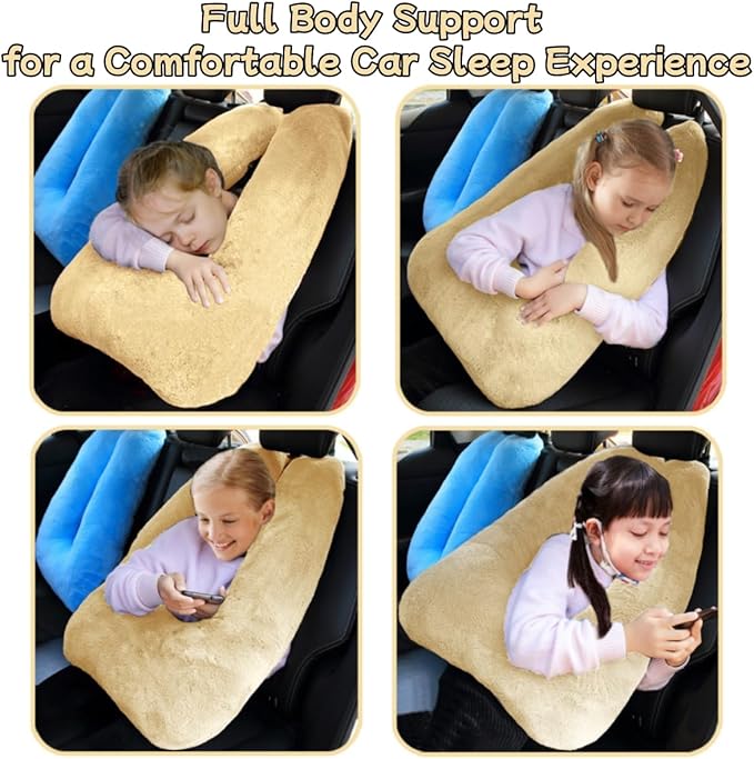 Sexysamba Travel Pillow with Sleep Mask Set Car Pillow Kids Travel Pillow for Sleeping U Shaped Car Seat Pillow Head Neck Body Support for Kids and Adults Road Trip Accessories,Apricot