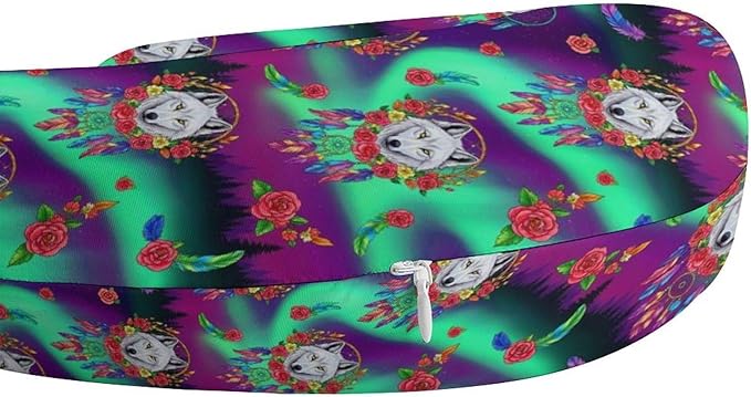 Cute Travel Neck Pillow Dream Catcher Boho Wolf Memory Foam U Shaped Cushion, Washable Cover for Boys Girls Airplane Car School Nap