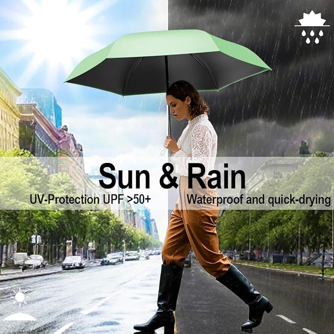 Windproof Mini Travel Folding Umbrella - UPF 50+ Sun & Rain Protection, Small Compact Lightweight Design Fits in Pocket or Bag, Eco-Friendly Fabric Wallet Umbrella for Commuter, Men Women Boys Girls