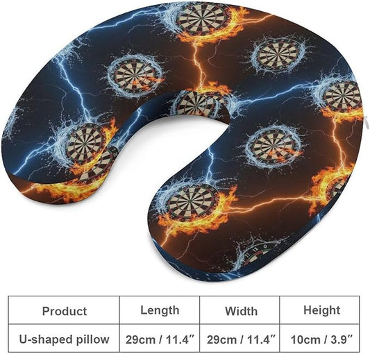 Lightweight Travel Neck Pillow Ice Water Fire Flame Darts Board Memory Foam U Shaped Cushion, Washable Removable Cover for Airplane Car Outdoor Rest