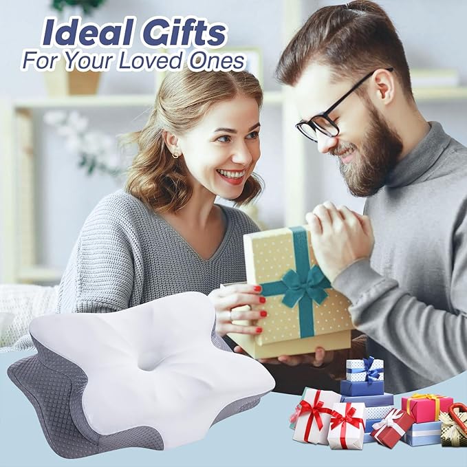 Cervical Neck Pillow - Memory Foam Pillow for Neck Support and Pain Relief, Ergonomic Contour Pillow for Side Back and Stomach Sleepers, Soft and Cooling Ice Silk Washable Pillowcase