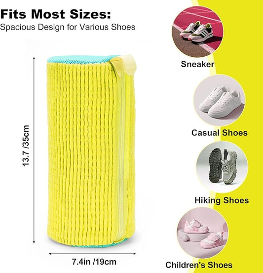 Shoe Washing Machine Bag - Laundry Shoe Bag (2-Pack) Includes 3 Laundry Bags, Reusable, Washer & Dryer Safe, 360° Deep Cleaning for All Shoe Types, Self-Locking Zipper(Yellow)