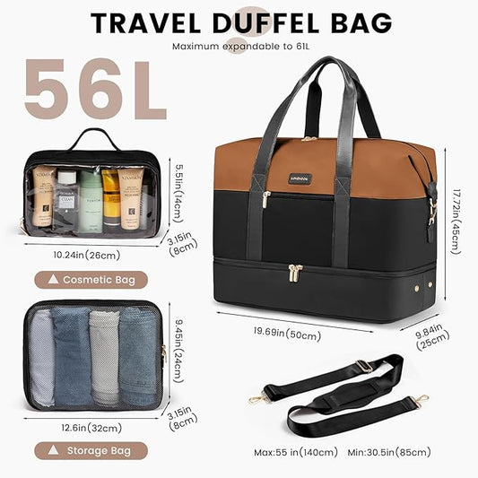 LOVEVOOK Weekender Bag, Large Travel Duffel Bag for Women with 2 Packing Cubes, Carry on Overnight Bag with Shoe Compartment, Mom Hospital Bags for Labor and Delivery