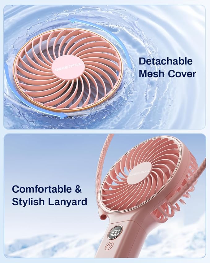 SWEETFULL Handheld Portable Fan, 5000mAh Rechargeable Battery, 6 Speed Wind, LED Digital Display, Foldable Electric Personal Mini Travel Fan with Backup Power, Summer Essentials Gifts for Women Girl