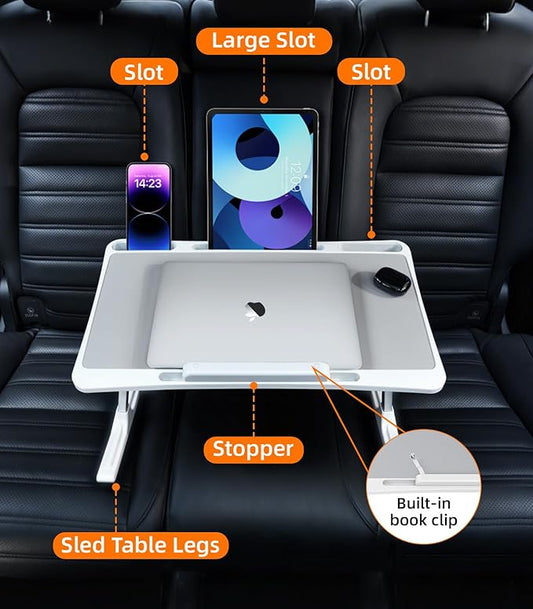 DICMKY Large Car Seat Tray Table, Foldable Travel Tray for Kids Car Seat, Height Adjustable Car Lap Desk for Laptop Computer Tablet, Rear Seat Food Eating Tray, Car Travel Essentials for Long Trips