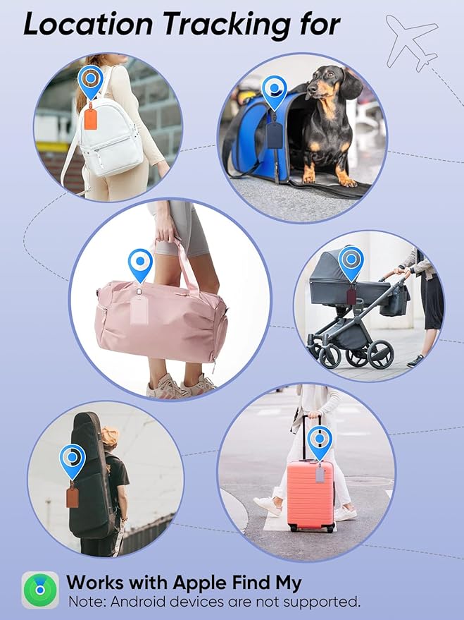 Luggage Tags Built-in Anti-Loss Tracker, Luxury Leather Luggage Tags for Suitcase, Travel Bags, Backpacks, Travel Organizer for Lost Baggage Prevention (Rose Purple)