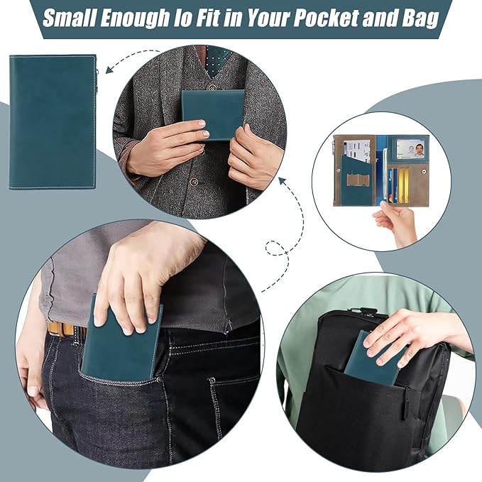 Real Leather Wallet Slim RFID Blocking Passport Holder Travel Document Organizer Blue (Dark Blue)