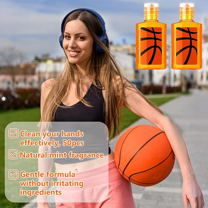50 Pcs Basketball Mini Hand Sanitizer Bulk Travel Size Small Hand Sanitizer 1 Fl oz for Basketball Party Supplies Team Players Senior Night Sports Birthday Gifts