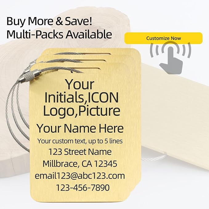 Sturdy and Durable Personalized Luggage Tags for Suitcases,Cruise Essentials Travel Tags for Luggage,Travel Bag Labels,Heavy-Duty Stainless Steel Gold Rectangular Vertical Suitcases Tags