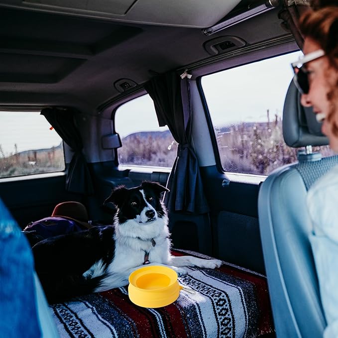 SLSON Spill Proof Dog Water Bowl for Cars,Collapsible No Splash Dog Travel Bowls Integrated Molding Portable Pet Bowl for Road Trip Truck,RV,SUV,Boat Accessories (Yellow)