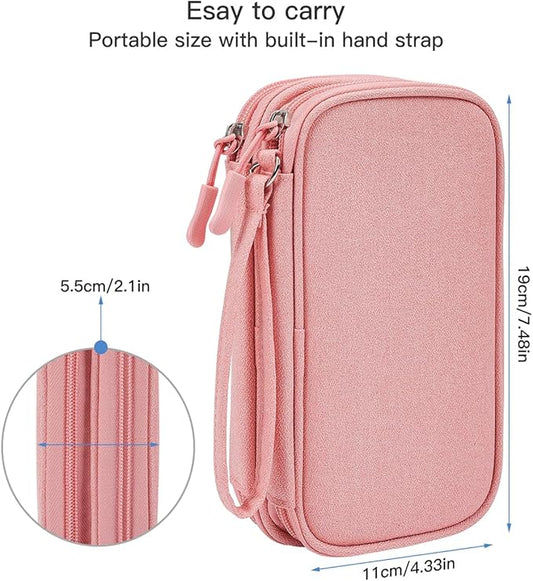 Electronic Cable Organizer Bag, Travel Electronic Accessories Carry Case Portable Waterproof Double Layers Storage Bag for Cable, Cord, Charger, Power Bank, Earphone (Light Pink, Medium)