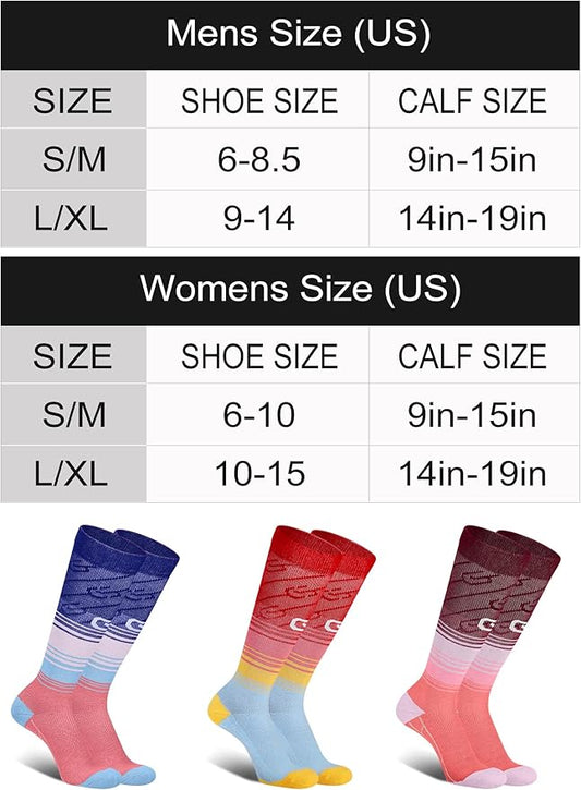 CS CELERSPORT 3 Pairs Compression Socks for Men and Women 20-30mmHg Running Athletic Support Socks