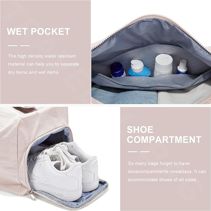 Small Gym Bag with Shoe Compartment, Workout Sport Duffle Bag for Women Travel, Waterproof Shoulder Overnight Bags Lightweight Carry on Tote Bags for Swim, Yoga, Dance
