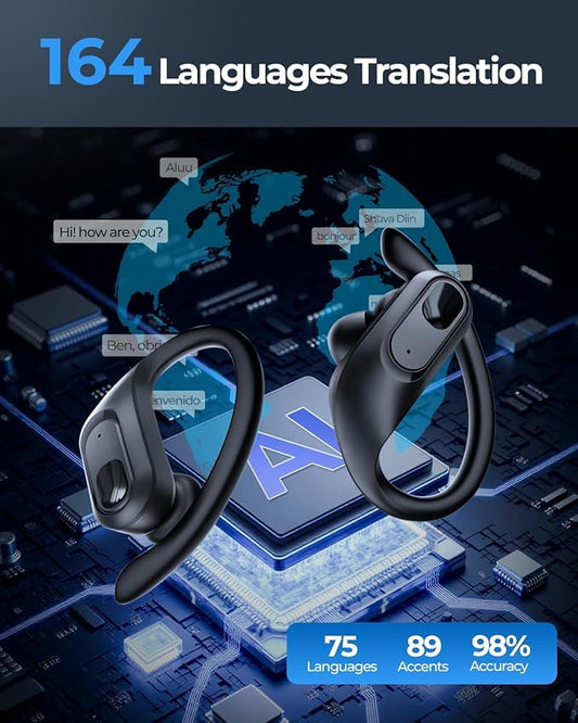 occiam Active Noise Cancelling Wireless Earbuds Bluetooth Headphones Ear Buds 96Hrs Playback Clear Call Waterproof Earphones with Ear Hook Microphones for Sport Running (Black AI Buds Pro)