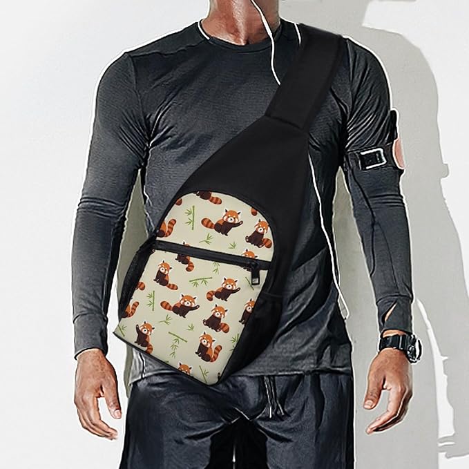 SWEET TANG Elegant Chest Cross Body Bag Red Panda Art Sling Shoulder Backpack for Women, Adjustable and Comfortable Gym Sack, Anti Theft Cycling Traveling Hiking Daypack