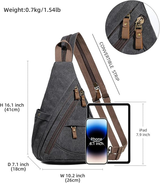 KL928 Canvas Sling Bag - Small Crossbody Backpack Shoulder Casual Daypack Rucksack for Men Women(Large Version)