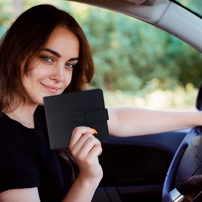 Premium Leather Car Document Organizer - Cool Accessories for Cards, Essential Documents, Driver License - Black
