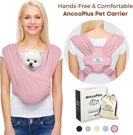 AnccoPlus Dog Carriers for Small Dogs, Front Facing Dog Sling Carrier, Hands Free Cat Carrier, Size Adjustable, Reducing Back Pain, Premium Cotton, Safe and Soft Dog Carrier (Regular, Light Pink)