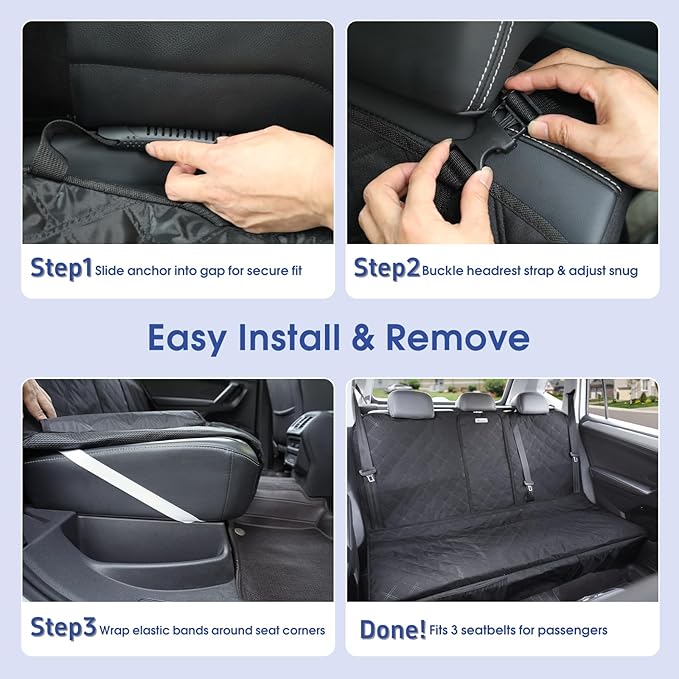Upgraded 900D Heavy Duty Dog Back Bench Seat Cover, Car Seat Protector, Fits Compact Cars & SUVs, 3 Seatbelts & Armrest Compatible, Waterproof Nonslip Pet Backseat Cover for Dogs & Kids