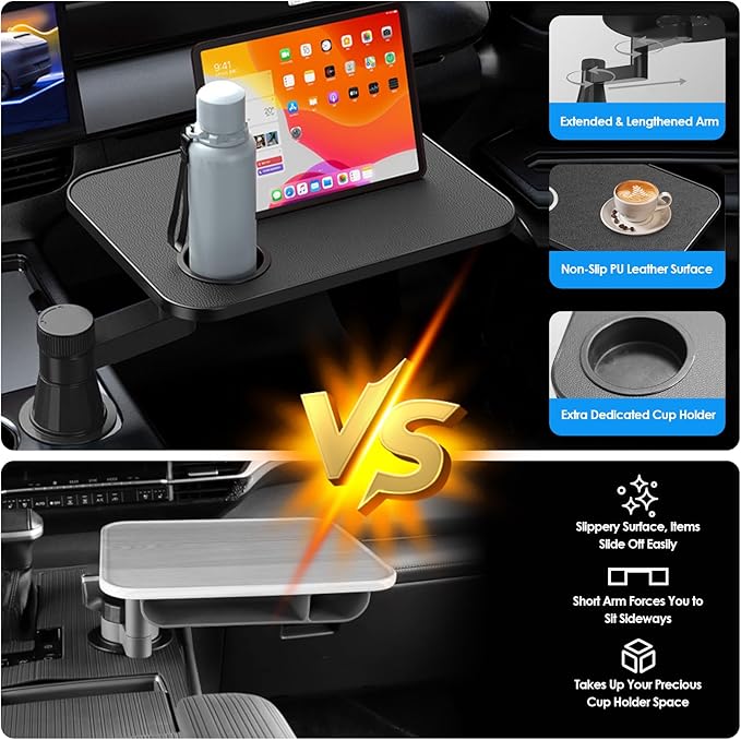 Car Tray& Car Desk for Laptop,Dual 360° Rotating,Anti Slip Leather Surface,Steering Wheel Tray,Car Accessories- Compatible with Tesila Model Y/3/S, Forrd F150/Explorer/Maverick/Most Vehicles(Black)