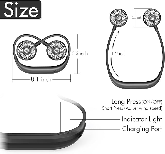 PANERGY Portable Neck Fan Rechargeable Hand Free Personal Fan Mini Wearable Battery Operated USB Fan for Men Women Kids Sport Work Travel