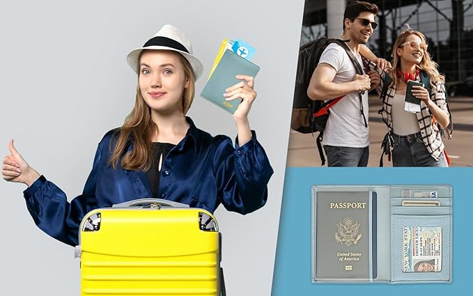 Personalized Monogrammed Chambray Leather RFID Passport Wallet and Luggage Tag