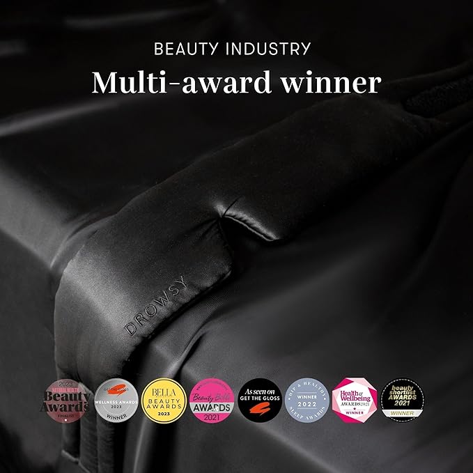 DROWSY Silk Sleep Mask - Face-Hugging, Padded Cocoon for Luxury Sleep in Total Darkness - 100% Pure Mulberry Silk (Black Jade)