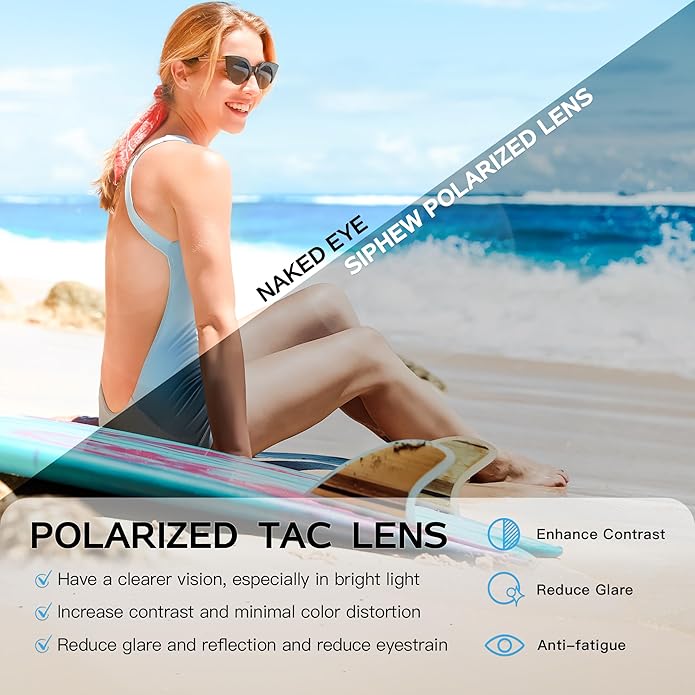 SIPHEW Polarized Sunglasses for Women | Vintage Square Sunglasses w UV400 Protection | Womens Wraparound Shade
