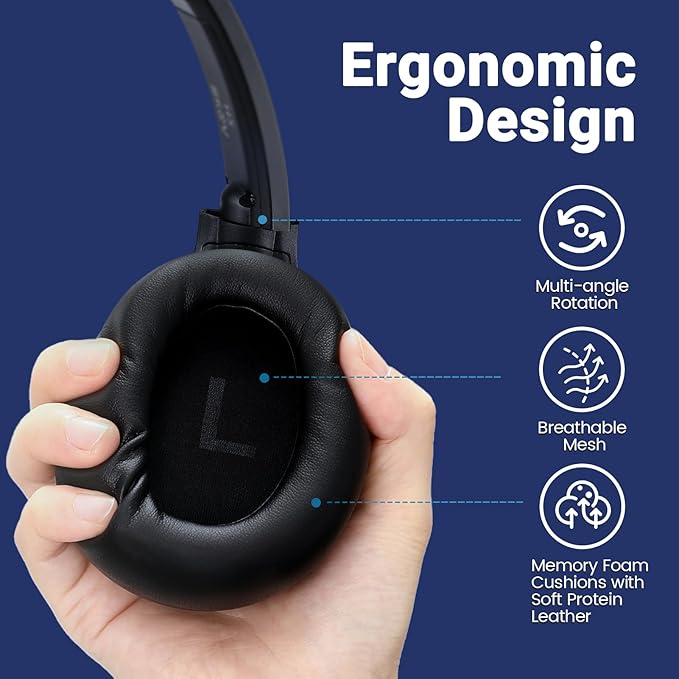 Headset with Microphone for PC, USB Computer Headsets AI-Powered Environmental Noise Cancelling Headphone with Busylight, Mic Mute Boom & Volume Control, Wired Over-Ear Headset for Laptop/Work/Office