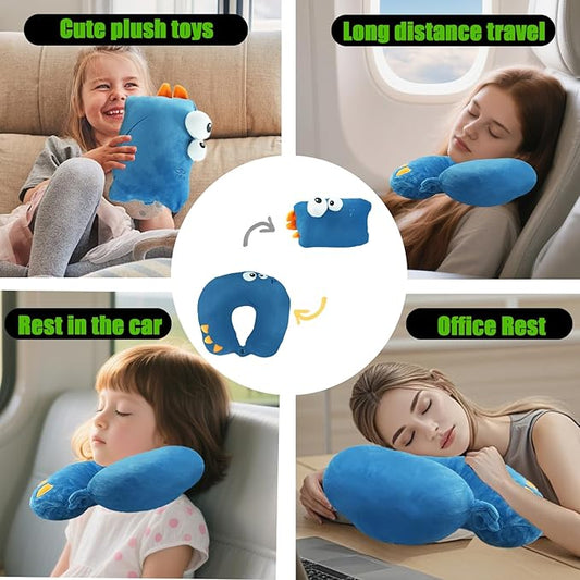 Travel Pillow for Kids & Adults Car Neck Pillow Memory Cotton U-Shaped Neck Pillow Soft Head Support Travel Accessories for Airplane Car Train Bus (Dinosaur)