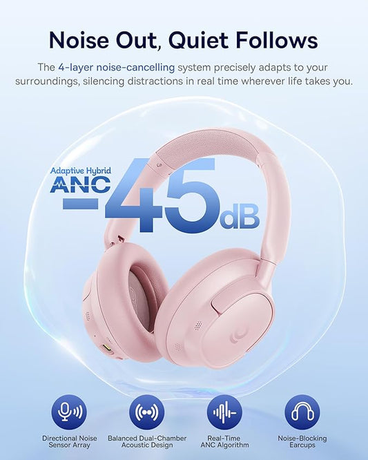 Baseus Bass BH1 NC Adaptive Active Noise Cancelling Headphones, Real-Time Adaptive Hybrid ANC, SuperBass 2.0, LDAC Hi-Res Sound, 80H Playtime, 5-Mic AI Clear Calls, Comfortable Fit, Bluetooth 6.0