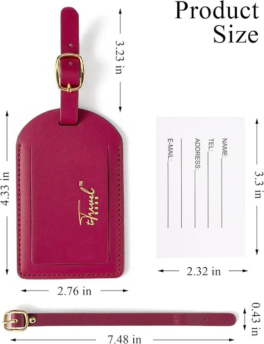 Luggage Tags for Suitcases,2 Pack PU Leather Privacy Protection Bag Tags Travel Accessories Essentials,Wine Red