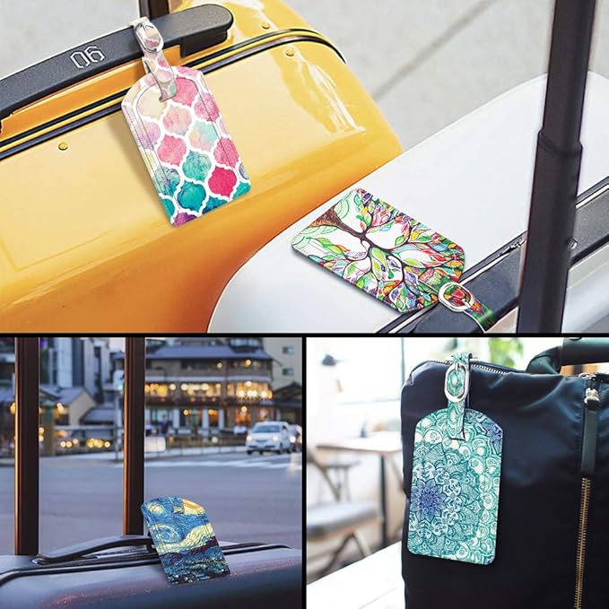 FINTIE 2 Pack Luggage Tags, Leather Name ID Labels with Privacy Cover for Travel Bag Suitcase, Theme - Love Tree