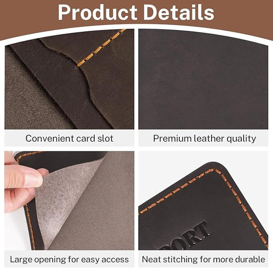 Genuine Leather Passport Holder for Travel,RFID Blocking Passport Cover, Men Passport Wallet, Folding Passport Clip with One Pocket, Two Card Slots, And One Passport Pocket(Coffee Brown)