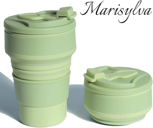 12oz Collapsible Water Bottles, Silicone Foldable Portable Travel Water Bottle, Folding Lightweight Reusable Leakproof for Traveling Camping Hiking Cycling Yoga Sports Green