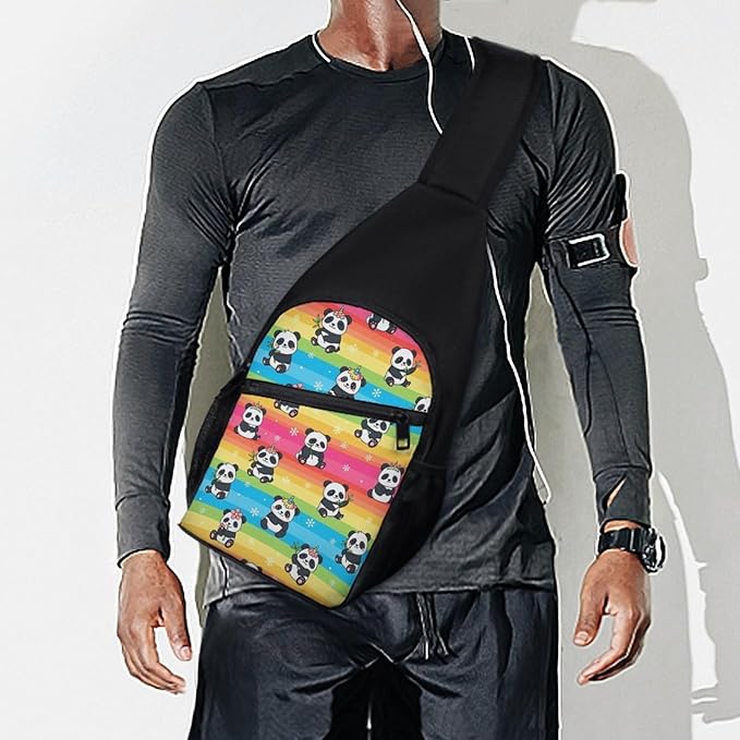 SWEET TANG Large Capacity Sling Chest Bag Backpack, Fashion Daypack Rainbow Cute Unicorns Panda, Cross Body Funny Shoulder Sack with Adjutable Strap for Men Women Travel