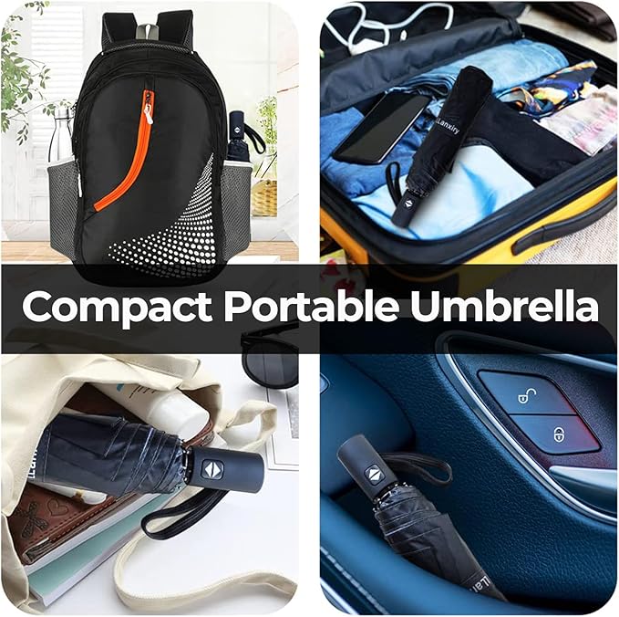 LLanxiry Compact Travel Umbrella, 44" Canopy, Automatic Open/Close Windproof Umbrella, 210T Pongee, 8-Rib Fiberglass, Travel Size Mini, Portable Rain/Sun Umbrellas UPF 50+ with Cover