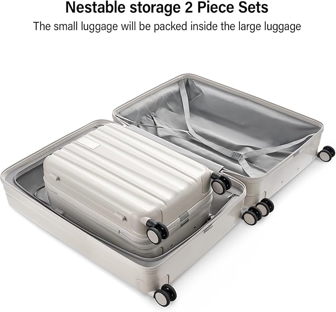 Hanke Hardshell Luggage Sets 2 Piece Extra Large Suitcases with Lock,28 Inch Luggage with Spinner Wheels, Travel Suitcase for Women Men 20 29Inch,Ivory White